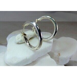 Men Women 925 Sterling Silver VTG 22MM Hoop Earrings